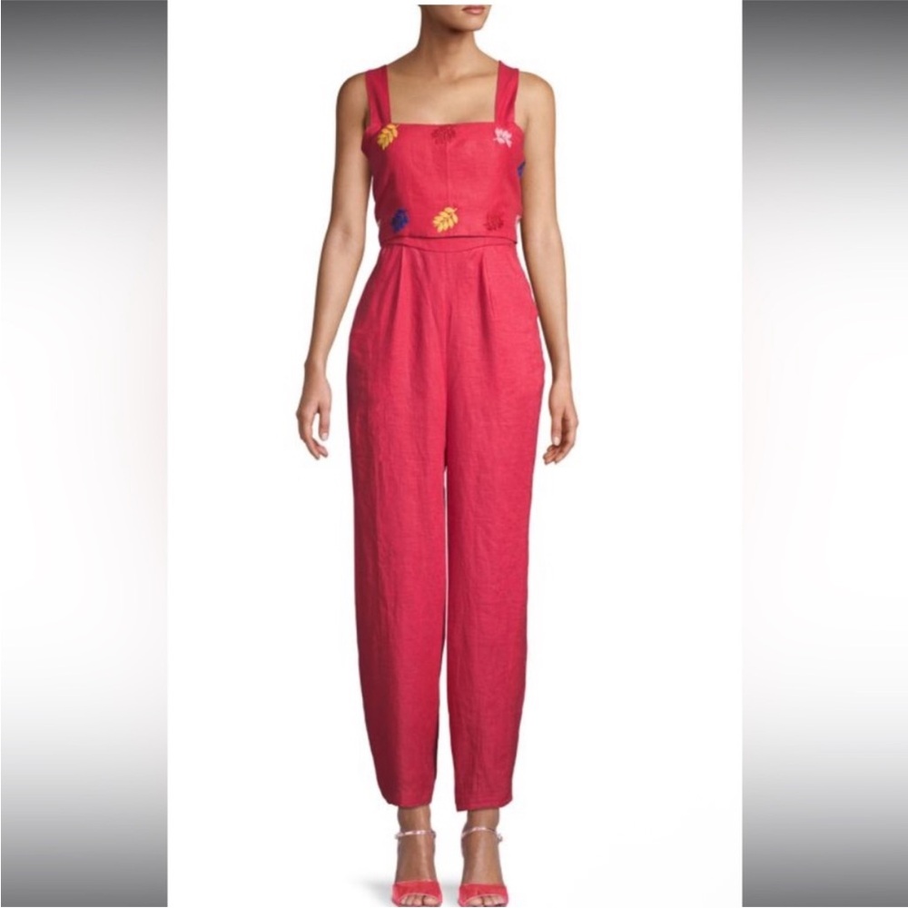 Carolina K Red Linen Jumpsuit size small